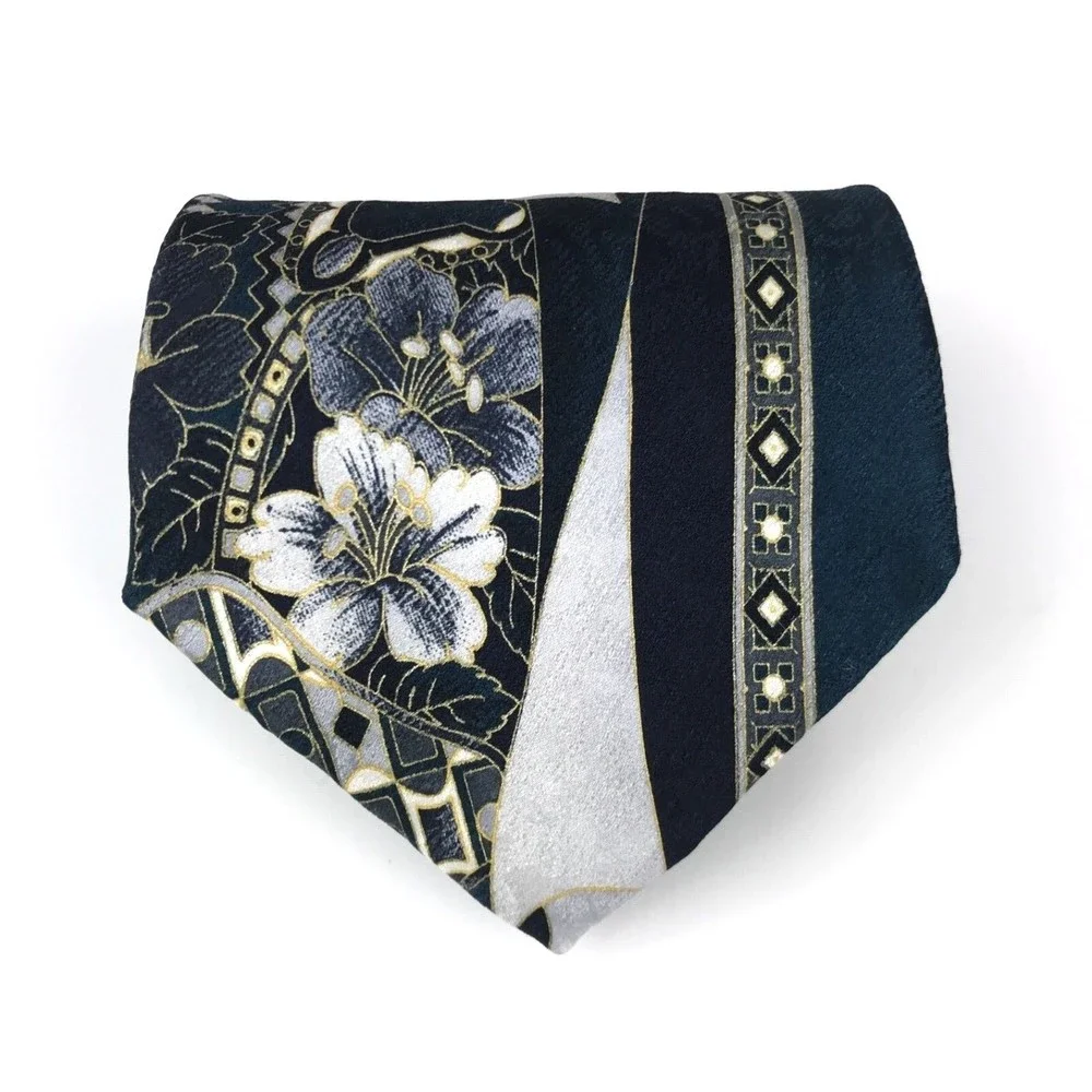 Vintage x'Andrini Tie Teal 100% Silk From Italy Elegant Floral Geometric Necktie